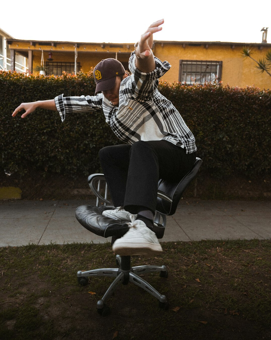 person doing desk stretches
